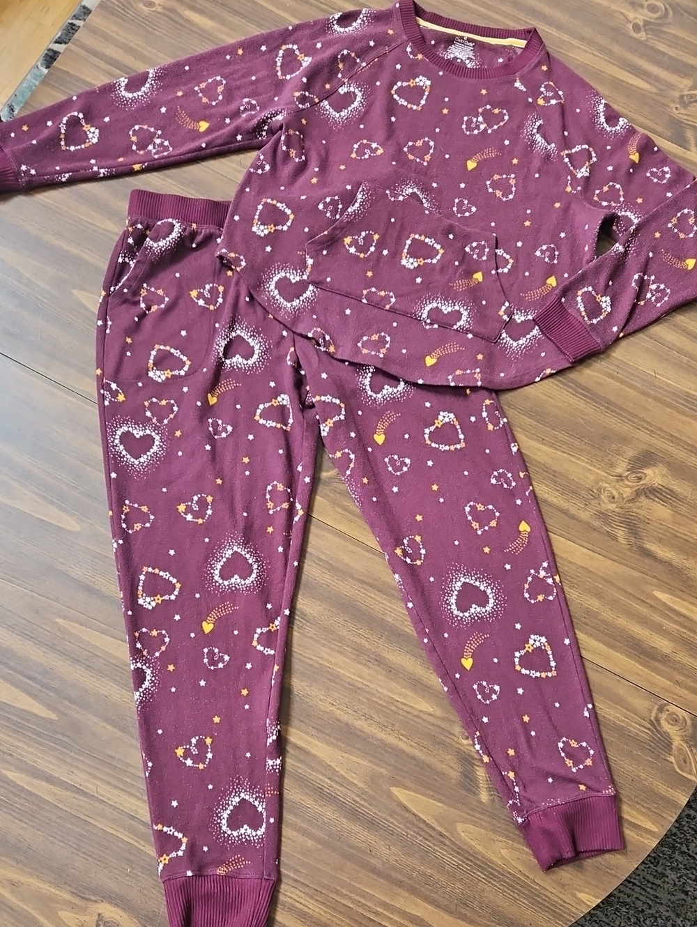 Cuddl Duds Burgundy Heart & Star Print Pajama Set